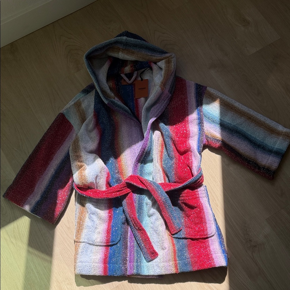 Missoni Hooded Striped Wool-Blend Cape in Red, Blue, Purple & Cream